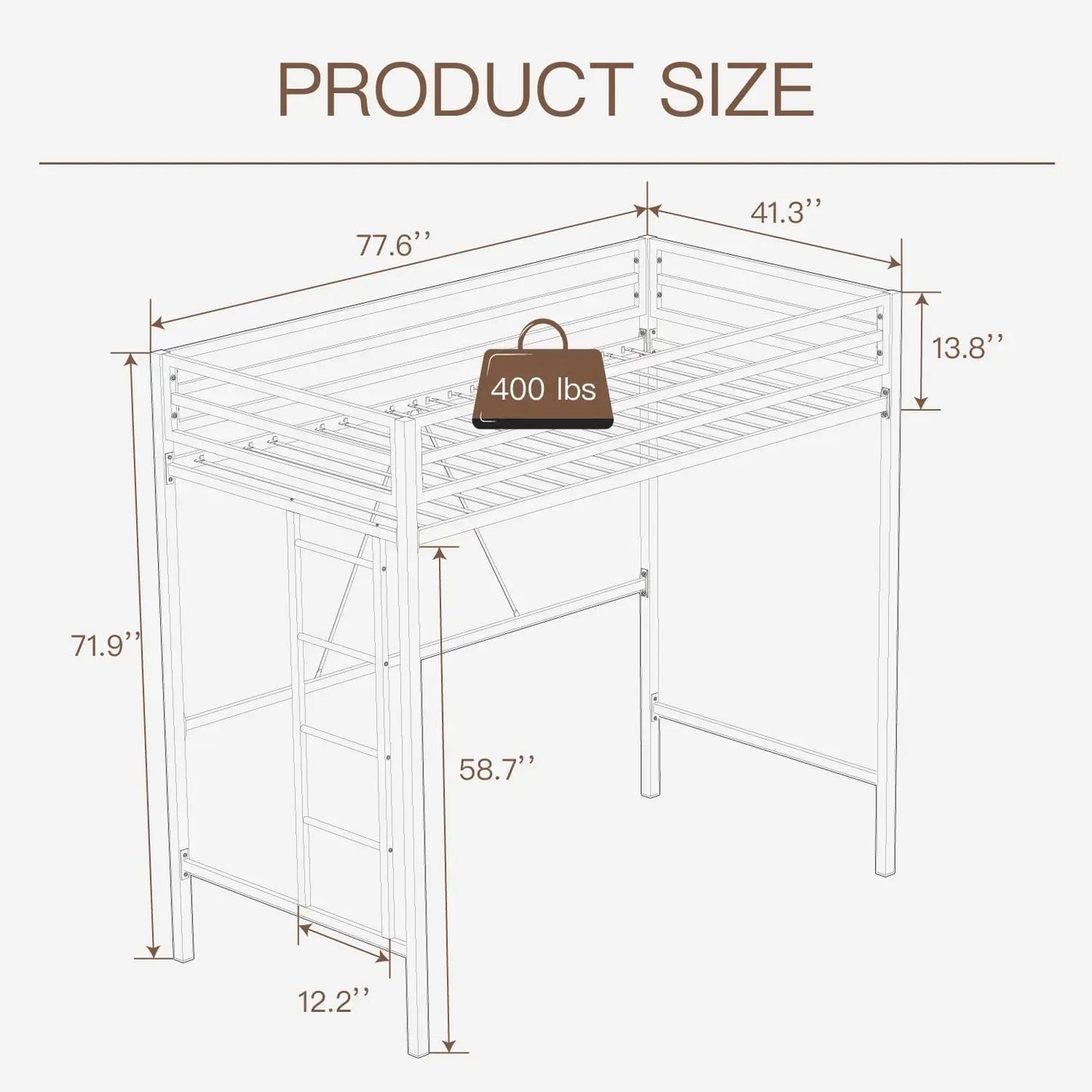 Cama alta de tamaño doble, cama doble multifuncional de metal con protección de seguridad y escalera extraíble, estructura de cama que ahorra espacio para dormitorios pequeños