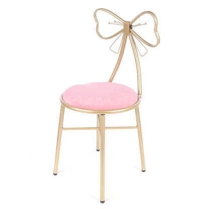 Sillón de princesa con respaldo de lazo rosa y forma de mariposa, sin brazos, para maquillaje y tocador