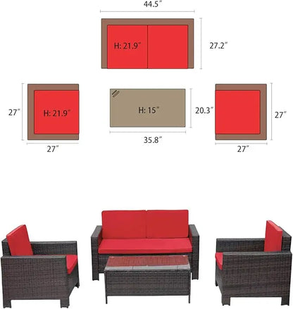 Ensembles de meubles de patio Chaise en rotin Osier, 4 pièces Extérieur Intérieur Arrière-cour Porche Jardin Balcon Utilisation Ensembles de meubles d'extérieur