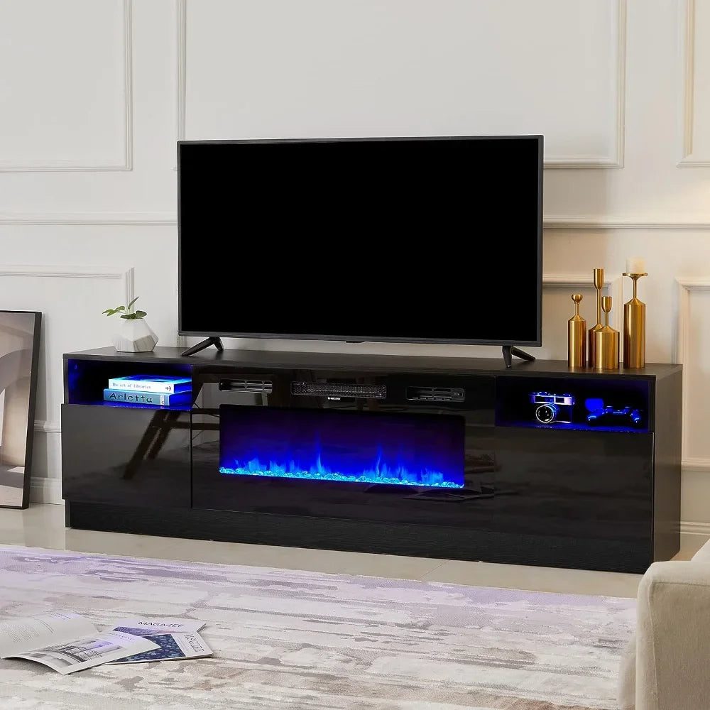 Fireplace TV Stand with 36" Electric Fireplace, LED Light Entertainment Center, Modern Wood Texture Entertainment Stand