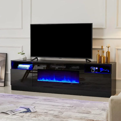 Soporte de TV con chimenea eléctrica de 36", centro de entretenimiento con luz LED, soporte de entretenimiento con textura de madera moderna