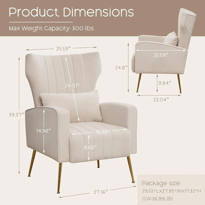 Ensemble de 2 chaises d'appoint - Fauteuil à oreilles moderne et confortable en velours rembourré pour salon, chambre à coucher, canapé simple avec