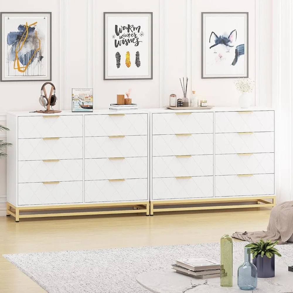 Dresser for Bedroom With 8 Drawer Dressing Table TV Stand Dressers Chest of Drawers for Living Room Hallway Entryway White the