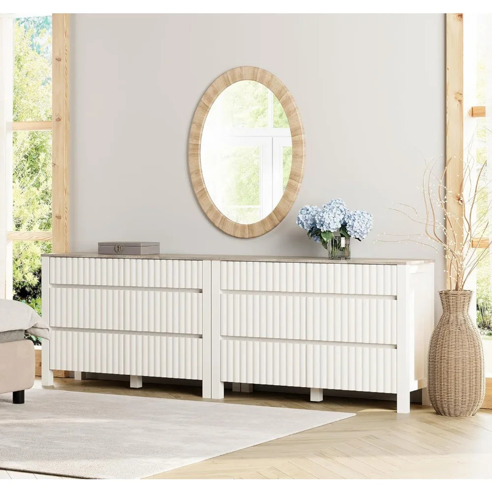 Dresser for Bedroom, 94 Inches Modern Dresser for Bedroom with 12 Drawers, Farmhouse Wide Wood Chest of Drawers, White