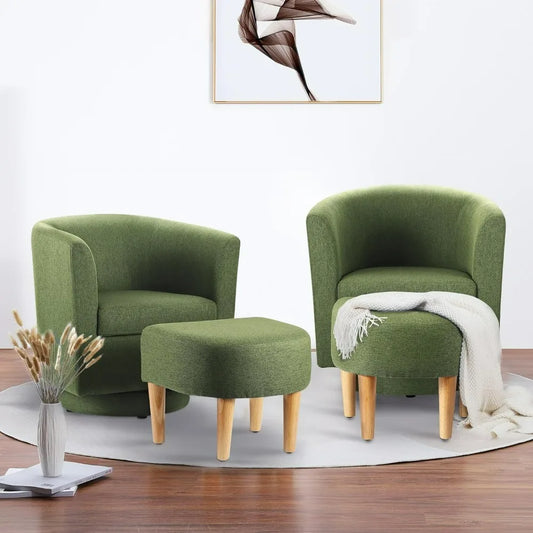 Juego de 2 sillas para sala de estar, silla giratoria moderna con otomana, sillón cómodo, sillón redondo tipo barril para dormitorio, color verde