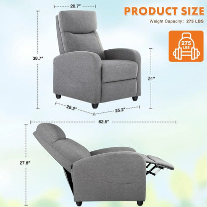 Fauteuil inclinable Sweetcrispy pour adultes, petit fauteuil inclinable en tissu de massage, siège de cinéma maison avec support lombaire, réglable et moderne