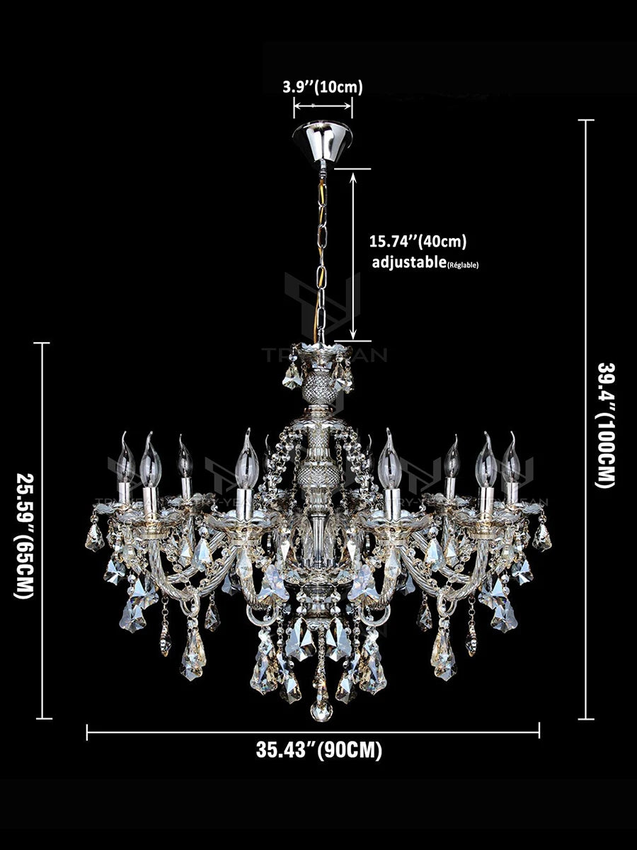 Lustre vintage en cristal cognac à 10 bras TRY-YEAN - Lustre classique en cristal K9 - Suspension en forme de goutte - Pour salon, chambre à coucher, couloir - E14