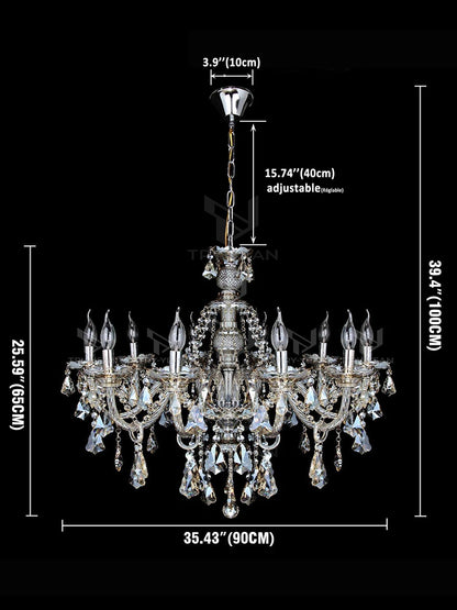 Lustre élégant en cristal de verre, éclairage suspendu au plafond, lampe suspendue dorée à 10 lumières pour salon, chambre à coucher, hall d'entrée