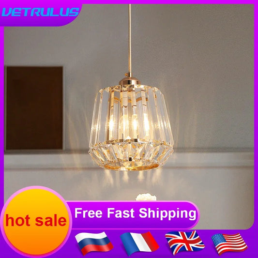 Modern Pendant Light Crystal Led Gold Chandelier Ceiling Lamp Living Dining Room Luminaire Aisle Kitchen Island Decor Fixture