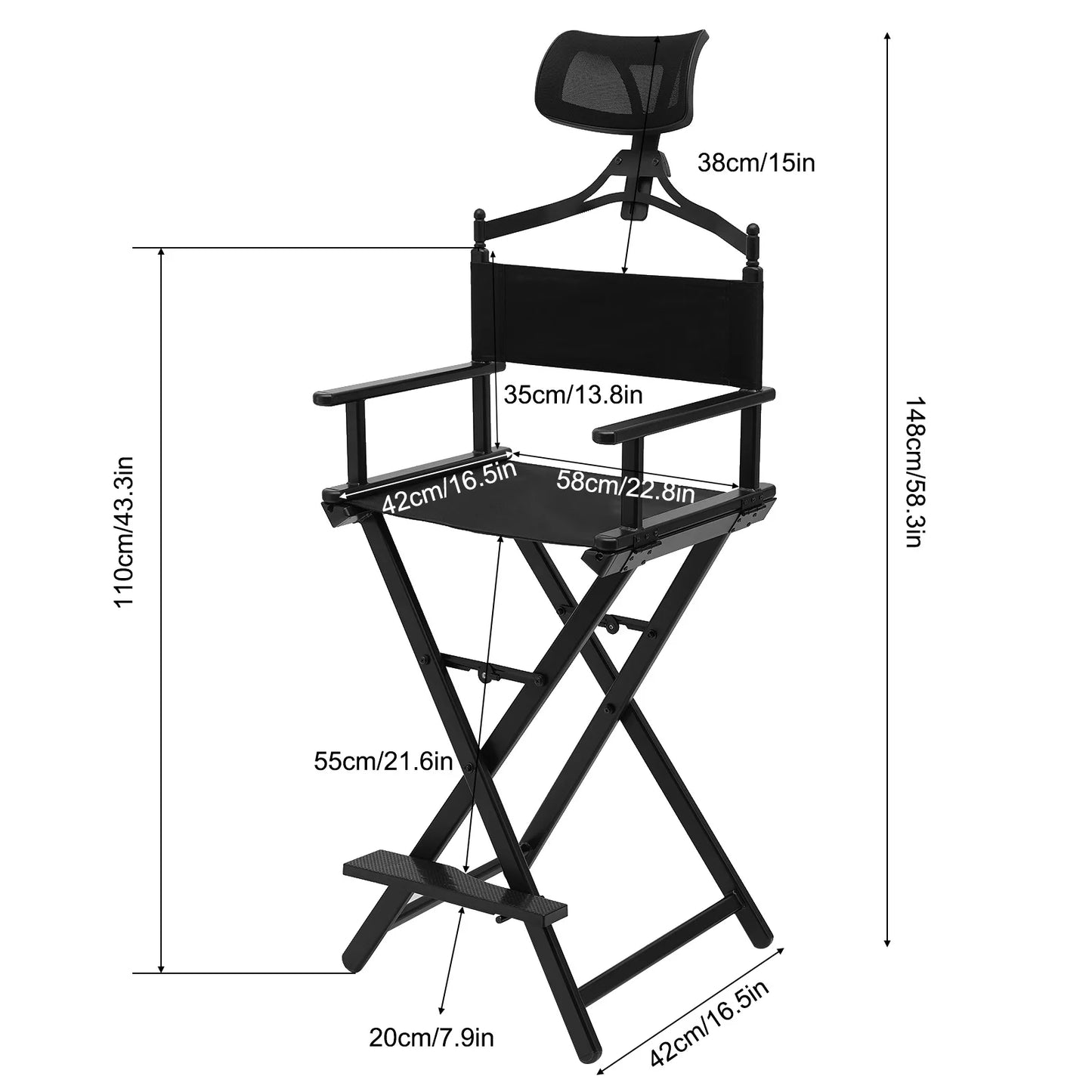 Tall Director Chair Salon Makeup Folding Artist Stool Chair X-shaped Support USA Tall Folding Directors Chair Makeup Artist