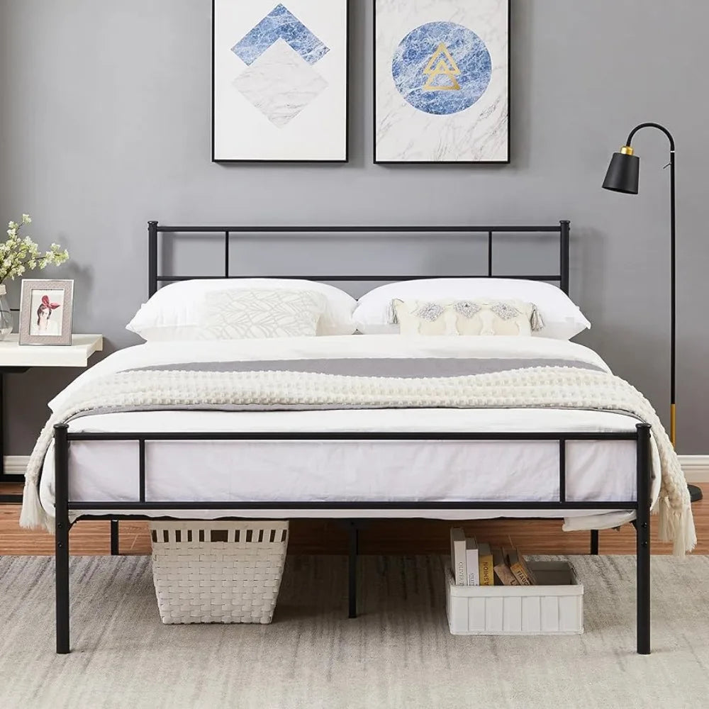 Metal Platform Full Size Bed Frame With Headboard and Footboard 12'' Under-Bed Storage & Strong Slats Support Beds & Furniture