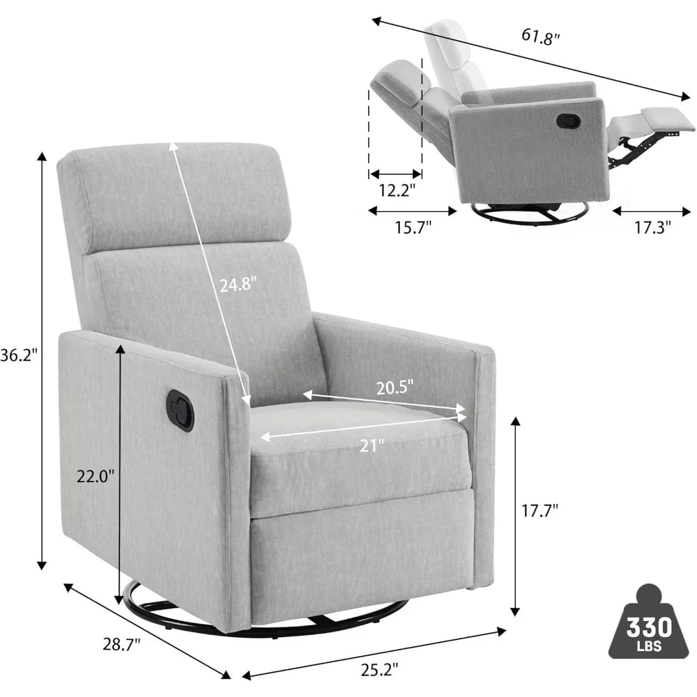 Living Room Chair, Upholstered Fabric Reclining Single Sofa Chairs, Swivel Rocking Recliner Living Room Chair