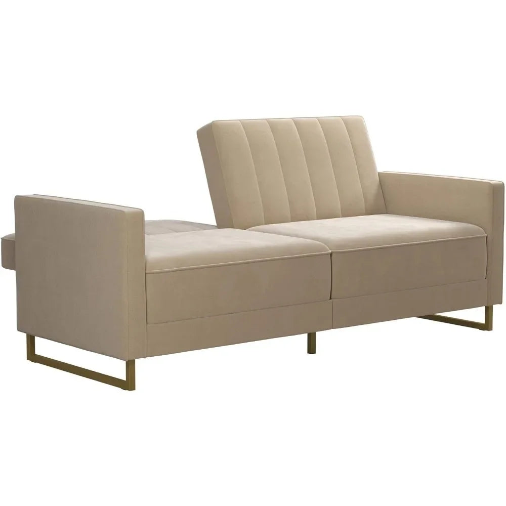 Novogratz Skylar Coil Futon, canapé-lit et canapé moderne, velours ivoire