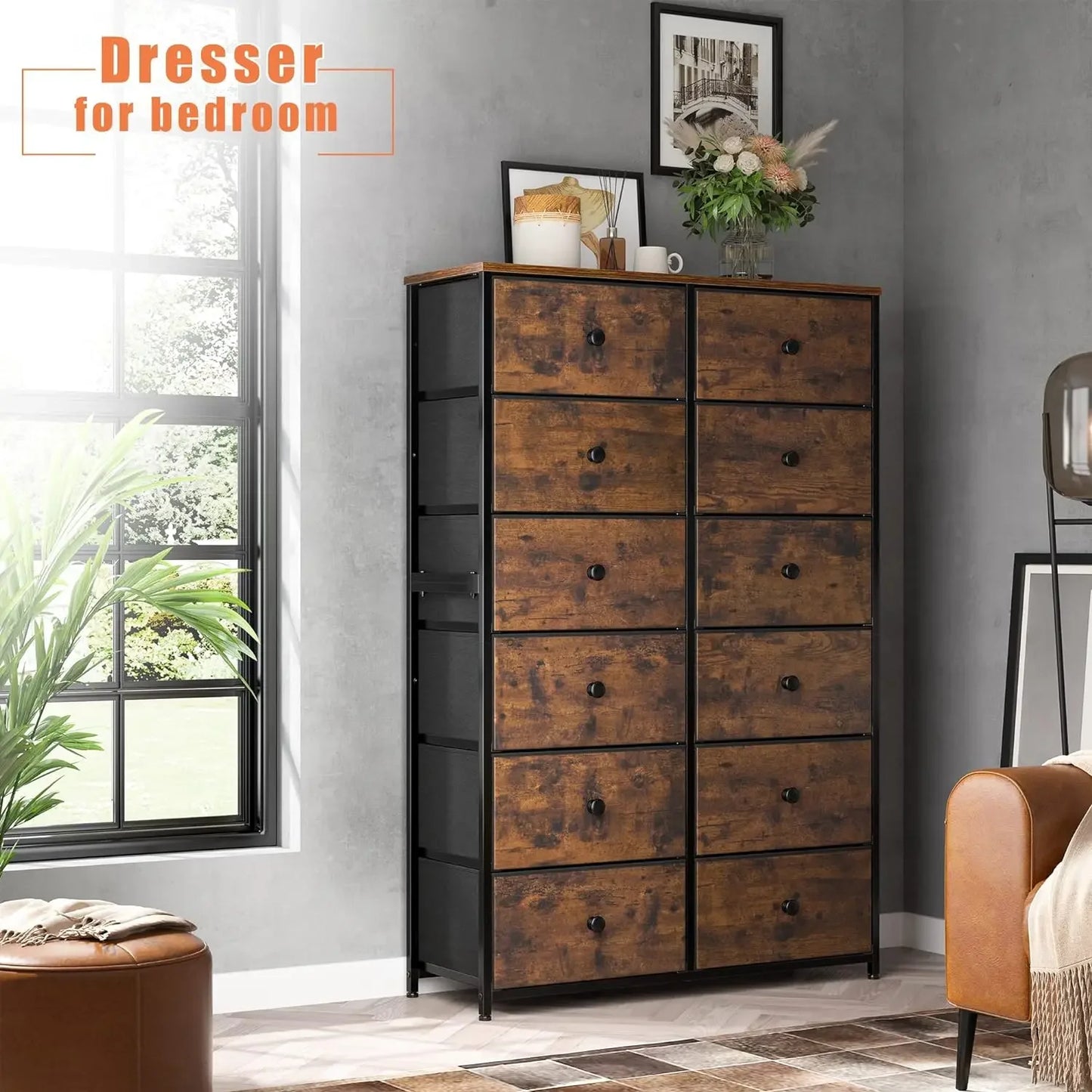 Tall Dresser for Bedroom w/12 Drawers,Freestanding Dressers & Chest of Drawes Fabric Drawers for Clothes,Closet, Multiple Colors