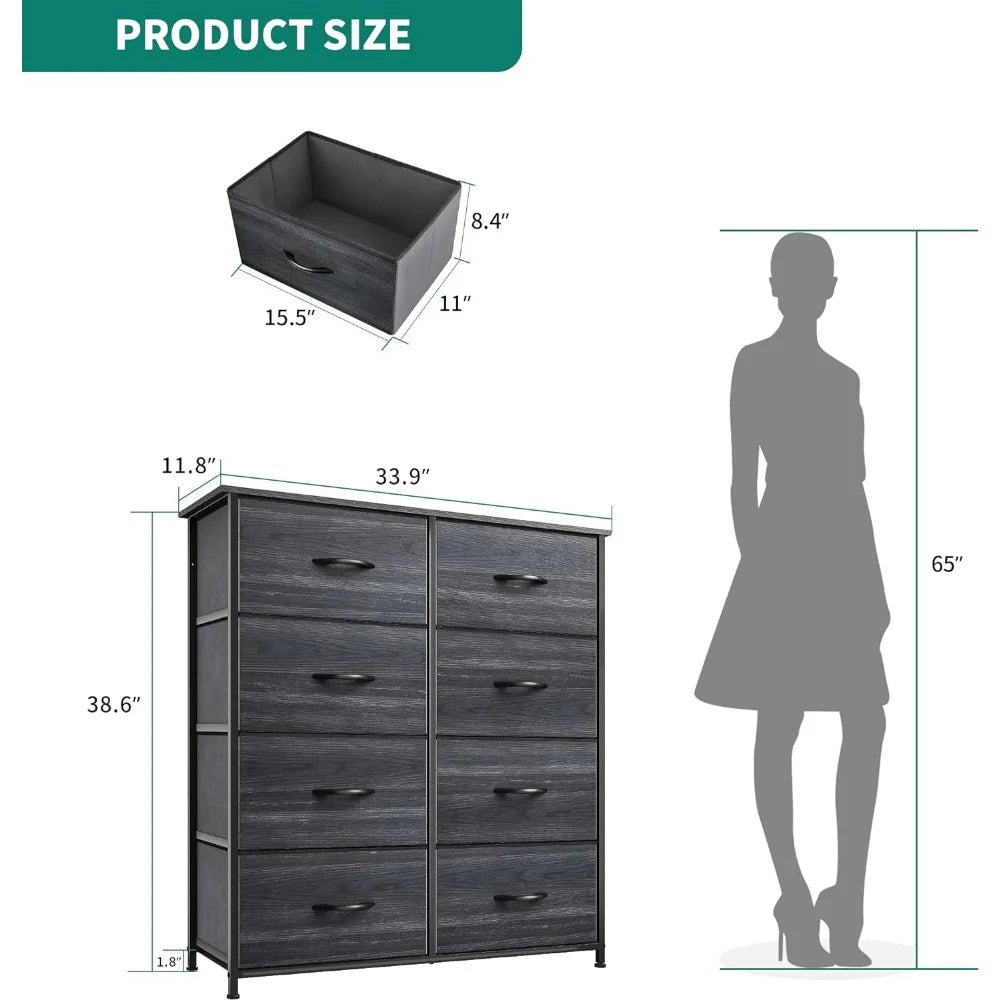 Dresser with 8 Drawers - Fabric Storage Tower, Organizer Unit for Bedroom, Hallway, Closets - Sturdy Steel Frame