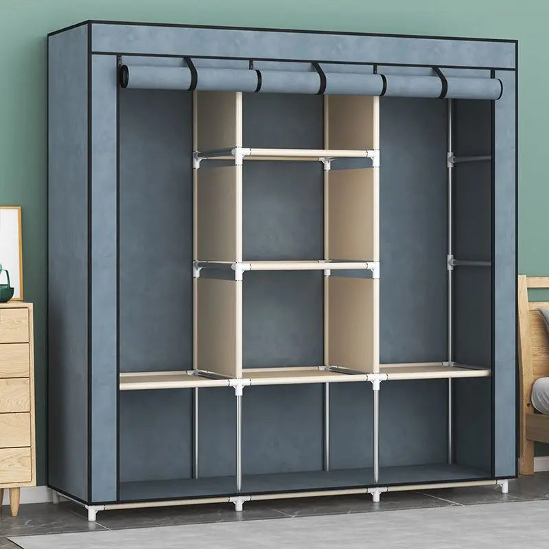 Foldable Wardrobe Rental Room Bedroom Clothes Closet Double Rod Clothes Storage Organizer Wardrobes Living Room Home Furniture