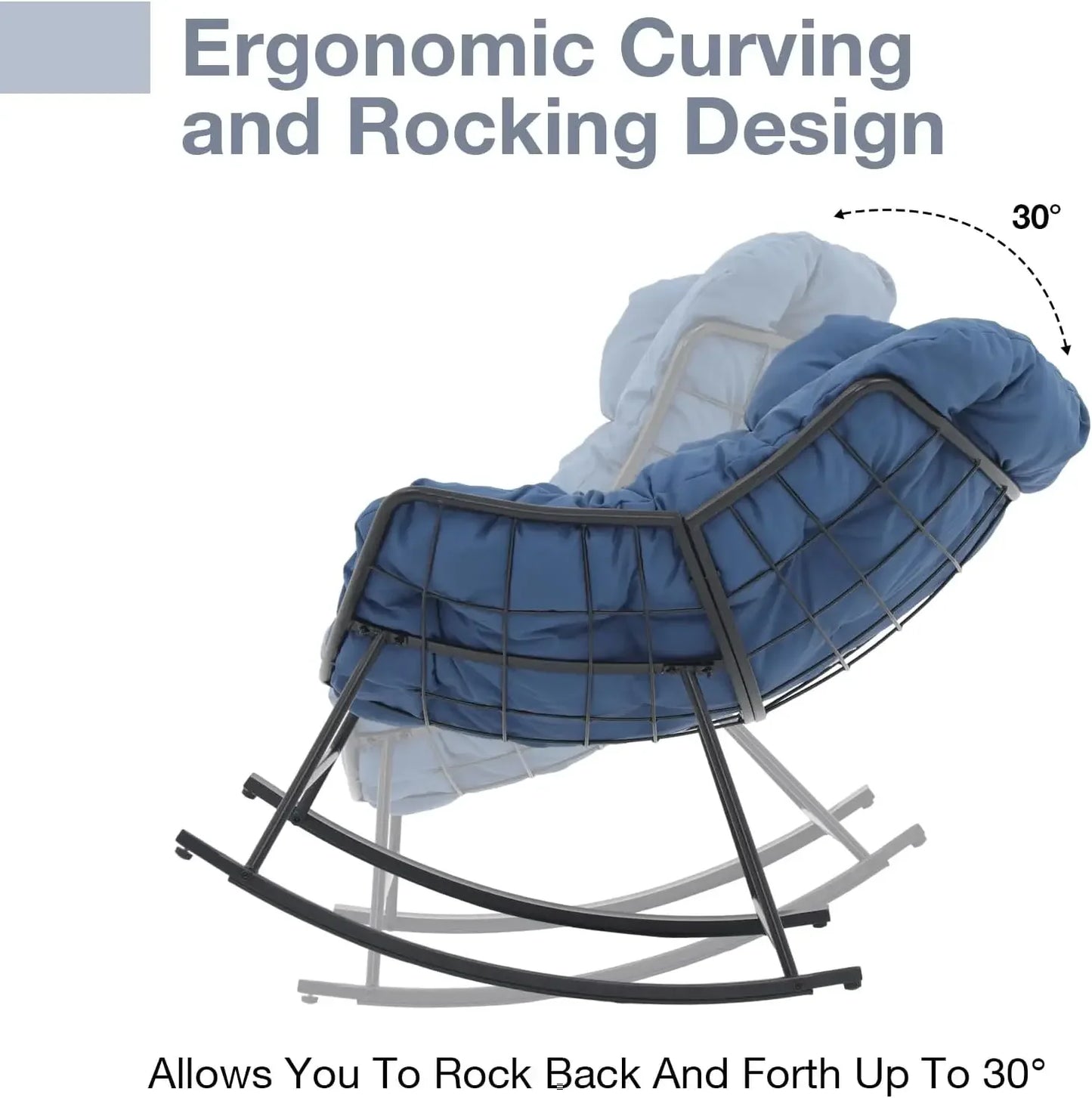 Mecedora para exterior, cómodas sillas de lectura para patio con cojín de gran tamaño, mecedora reclinable tipo huevo para interior