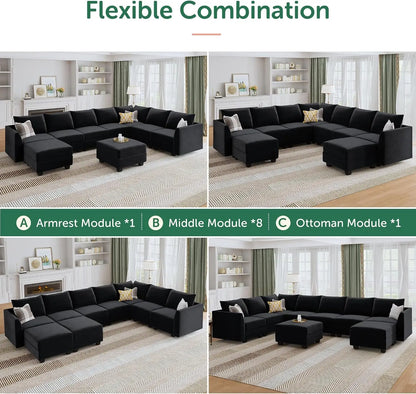 Fashionable Modular Sectional Sofa Velvet U Shaped Couch with Storage Oversized Sectional Sofa Couch for Living Room