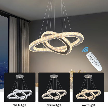 Lámpara de araña de cristal moderna, lámpara colgante con atenuación LED cromada para sala de estar, lámpara colgante ajustable para dormitorio con control remoto