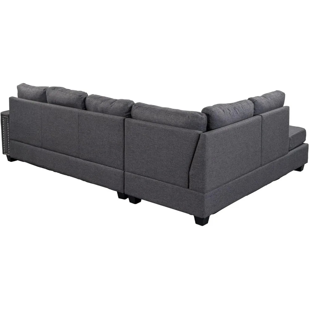 L Shape Modular Storage Ottoman & Chaise, Comfy Oversized Corner Sofa Cup Holder,Fabric Living Room Furniture Couch Sets