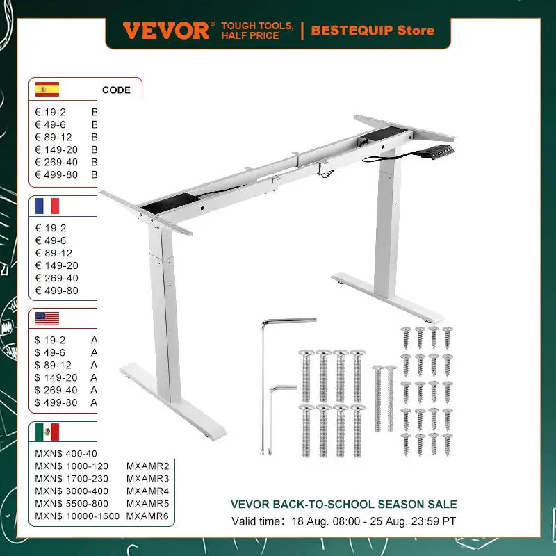 VEVOR Standing Desk Frame  Electric Stand Up Computer Desk Legs Ergonomic DIY Workstation Base for Home and Office Black white