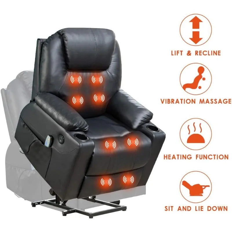 Electric Power Lift Chair Recliner Sofa for Elderly Massage Chair, Adjustable Furniture with Vibration Massage and Lumbar Heated