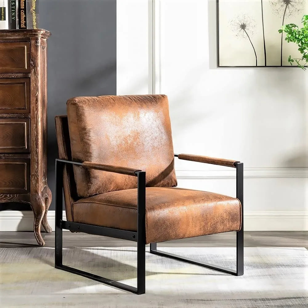 Fauteuil d'appoint classique et moderne du milieu du siècle de Furniture Direct avec cadre en métal carré durable, fauteuil pour salon, chambre à coucher