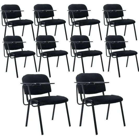 Black Flat Armchair Set of 10 for School Classroom, Mesh Waiting Room Chairs, Reception Chair with Flip Table Conference Chair