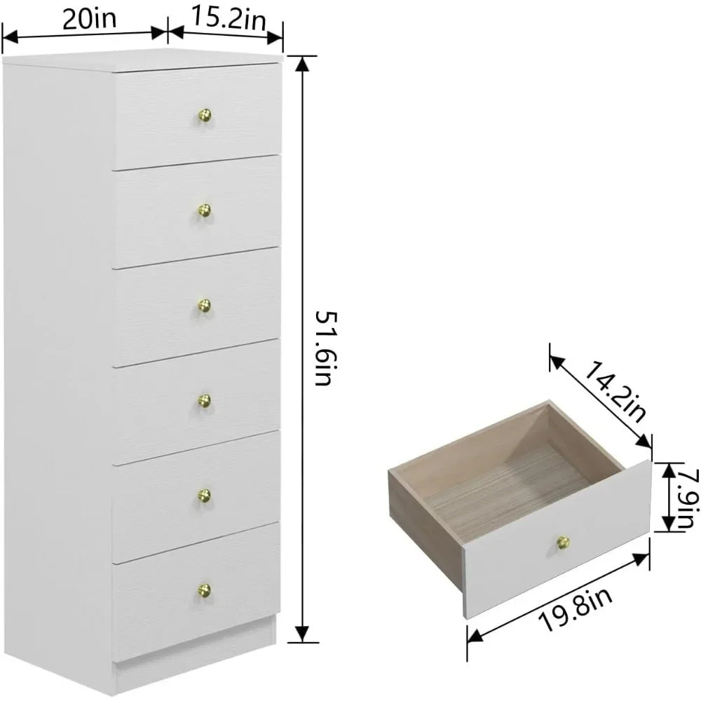 Chest of Drawers in the Bedroom Furniture Modern 6 Drawer Vertical Dresser Toilet Furniture Makeup Table Entryway (White) Office