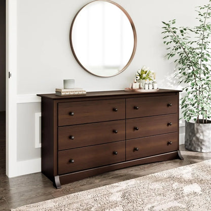 Fremont Bedroom Furniture: Espresso Double Dresser for Bedroom, 6-Drawer Wide Chest of Drawers, Traditional Bedroom Dresser