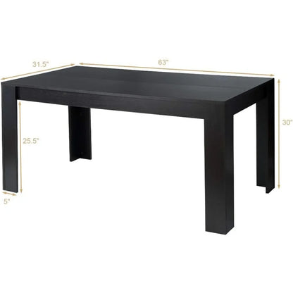 Table à manger pour 6 personnes, rectangulaire en bois, 63" L x 31,5" l x 30" H, grande table de ferme, salle à manger moderne, supportant 330 lb, noir