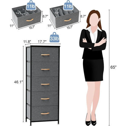 Tour de rangement verticale pour commode - Cadre en acier robuste, plateau en bois, bacs en tissu faciles à tirer 17,7"x11,8"x46,1" Meubles
