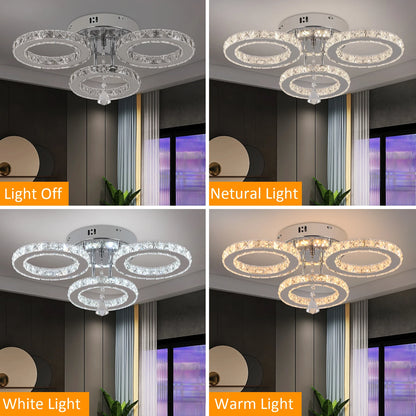 Modern Lustres K9 Crystal Chandelier Ceiling Lamps 3 Rings Stainless Steel Hanging Light Fixture Led Pendant Lamp Home Appliance