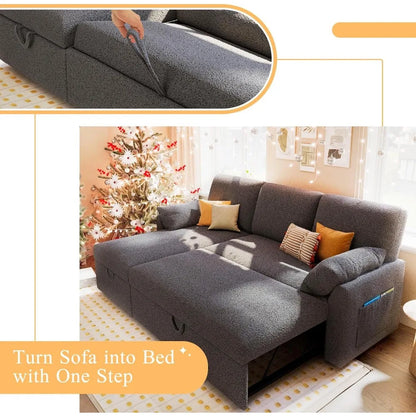 Sofa Bed, Sleeper Sofa with Storage Chaise- 2 in 1 Pull Out Couch for Home Office, Living Room, Comfy Sleeper,