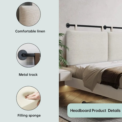 Tête de lit King Size à fixation murale pour lit avec revêtement en lin et tête de lit suspendue capitonnée à boutons pour chambre à coucher (beige,