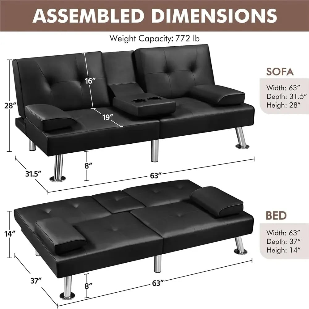 Sofa Bed Adjustmentsofa Double-sided Doublesofa Folding Sofa Bed Guestbed,cupholder,Bed Modern Artificial Leather Lounge Chair