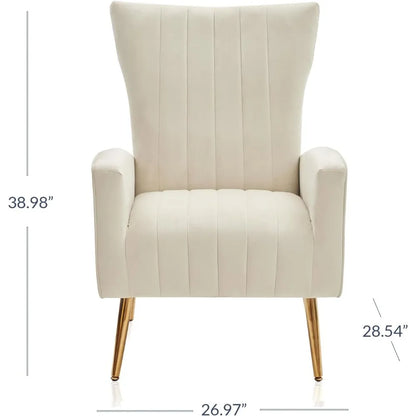 Velvet Accent Chairs Wingback Vanity Chair High Back Accent Chair With Metal Legs, Accent Chairs