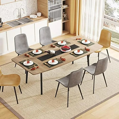 Mesa de comedor moderna para 6 personas, mesa de cocina rectangular, mesa de patio para patio trasero, comedor y cocina, nogal claro