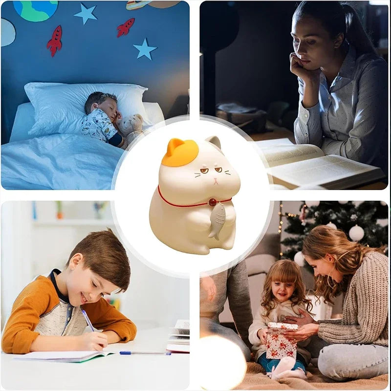 Veilleuse chat gourmand rechargeable par USB, lampe de nuit chaude et RVB pour chambre d'enfant, veilleuse sans fil Kawaii pour décoration de chambre d'enfant