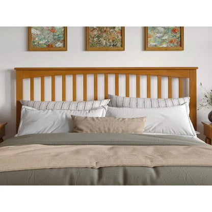 King Solid Wood Headboard With Attachable Charger, Light Toffee,headboards