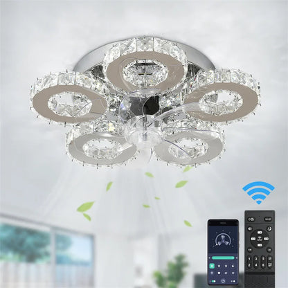 Modern Ceiling Lamp Flush Mount Stainless Steel Fixture Led Chandelier K9 Crystal Chrome Ceiling Fan Plafon Fan Lamps Luminaire