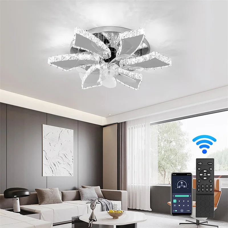 Modern Ceiling Lamp Flush Mount Stainless Steel Fixture Led Chandelier K9 Crystal Chrome Ceiling Fan Plafon Fan Lamps Luminaire