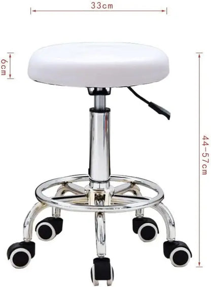 PU Leather Modern Round Rolling Stool with Footrest Height Adjustable Spa Drafting Salon Chair Tattoo Work Massage Stools White