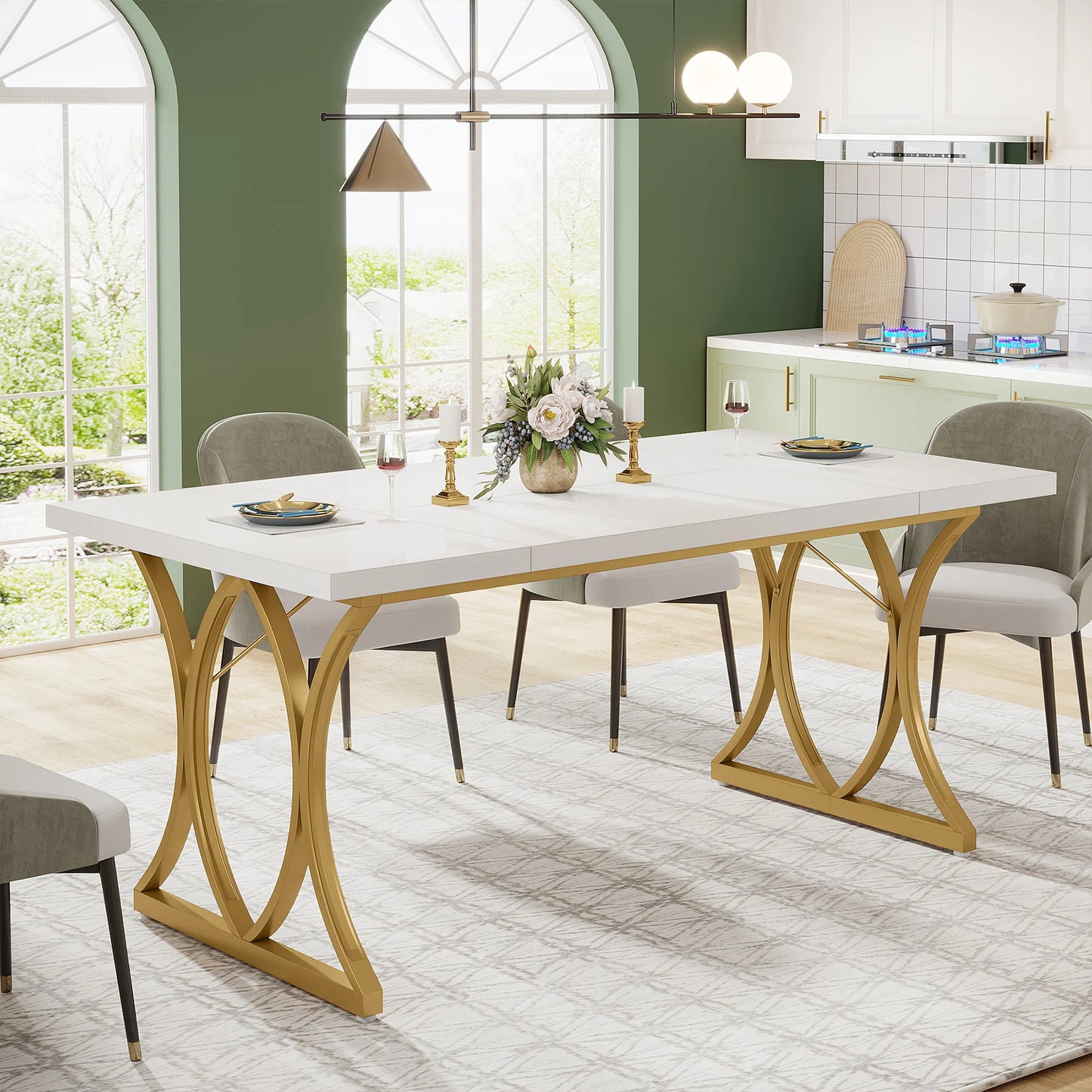 Tribesigns Farmhous Dining Table for 4-6 People, 63 L x31W x 30 H Inches Rectangle Retro Kitchen Table Dinner Table for Dinning