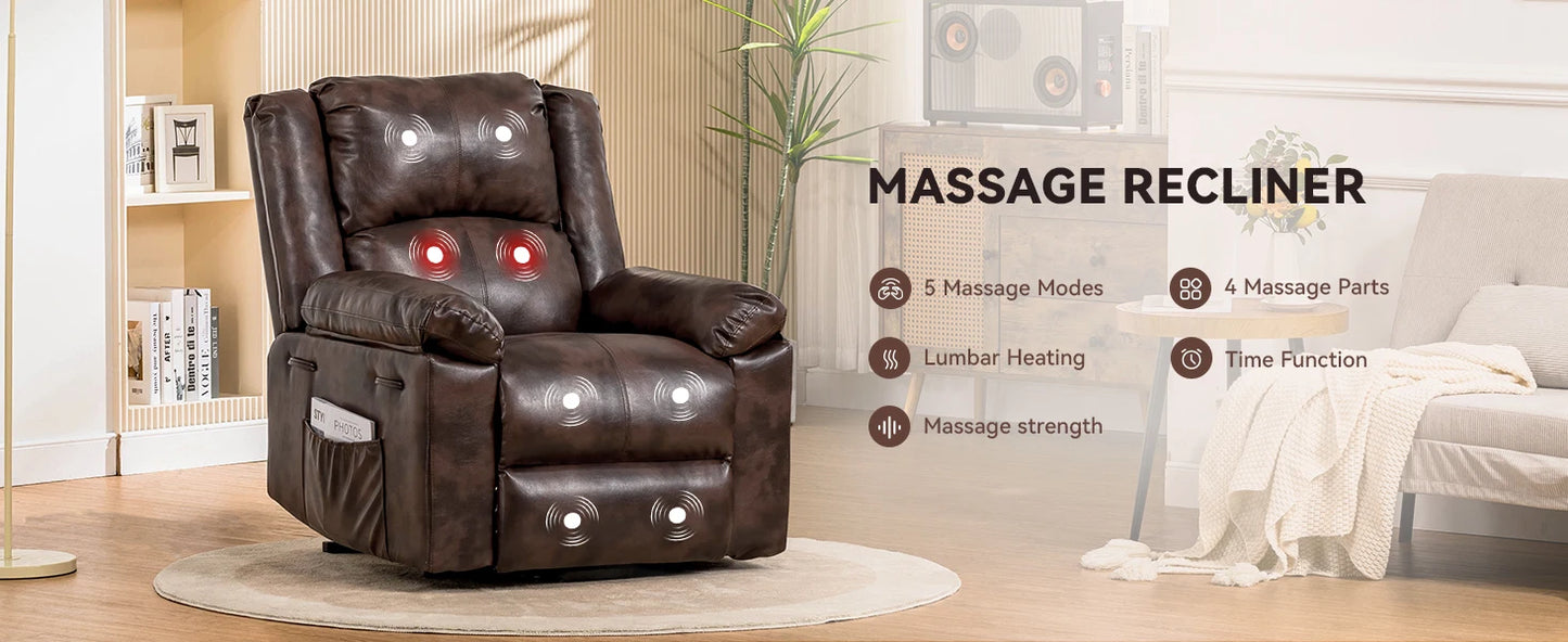 Power Lift Recliner for Elderly, Lift Chair with Heat and Massage，PU Recliner Sofa with Timing Function 2 Side Pockets