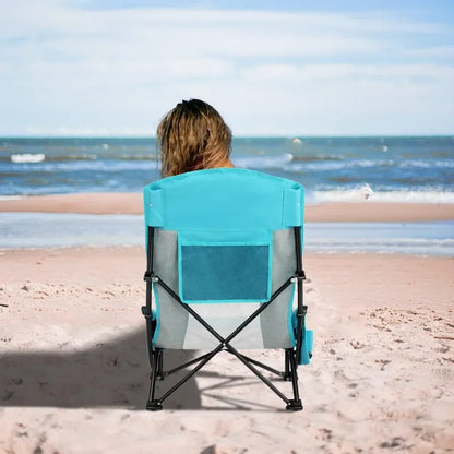 Silla de playa portátil plegable, respaldo alto, asiento bajo, sillas livianas para carpas de playa, refugios y campamentos, respaldo de malla completa