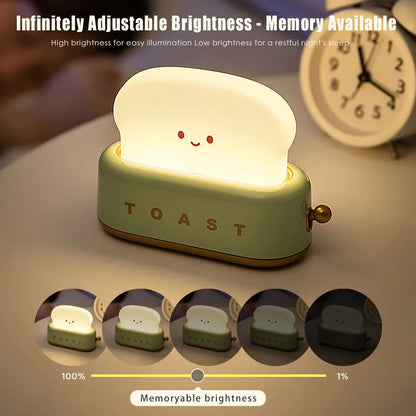 BANDIAN Toast Cartoon LED Night Light Cute Home Decor Kawaii Bread Table Lamps Night Portable Light avec minuterie Petite lampe