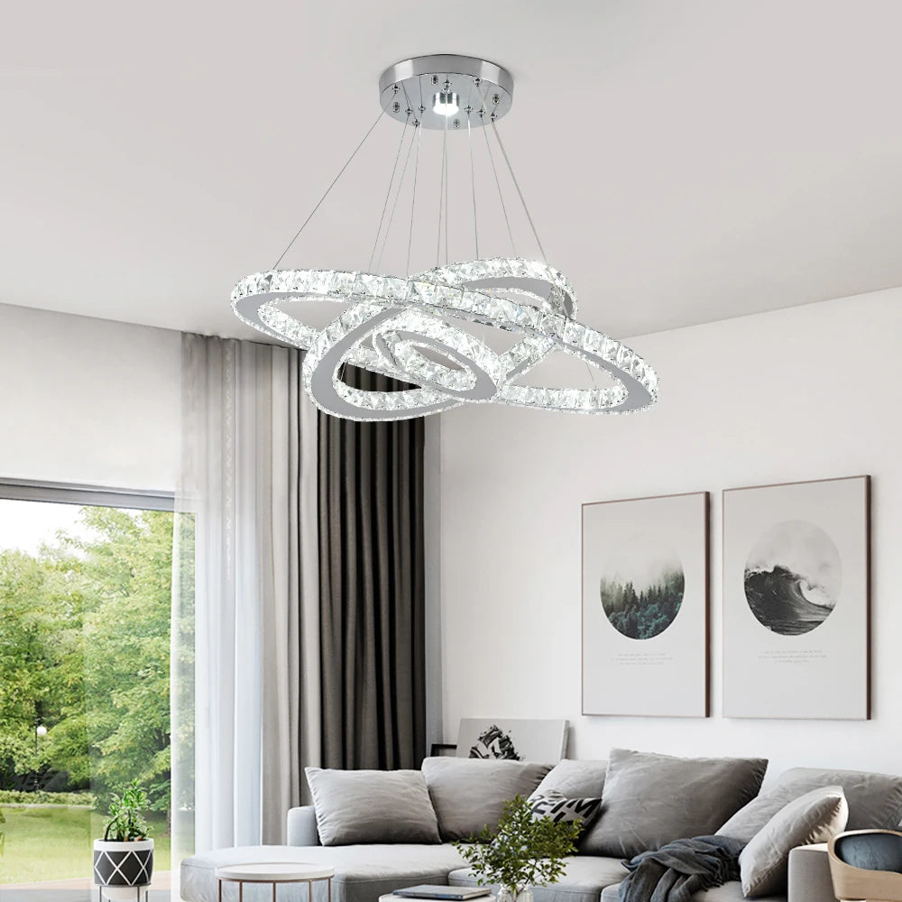 Luxury Crystal Modern Pendant Light DIY Rings Led Dimmable Chandelier Hanging Lustre Ceiling Lamp Home Living Room Decor Fixture