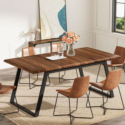 Dining table for 6 people, 63 inch large wooden kitchen table, rectangular dining table with metal legs, for dining room kitchen