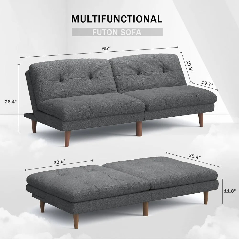 Sofa Bed Fabric Couch Adjustable Sleeper Sofas Bed for Small Apartment Modern Convertible Futon Set, Gray Couch